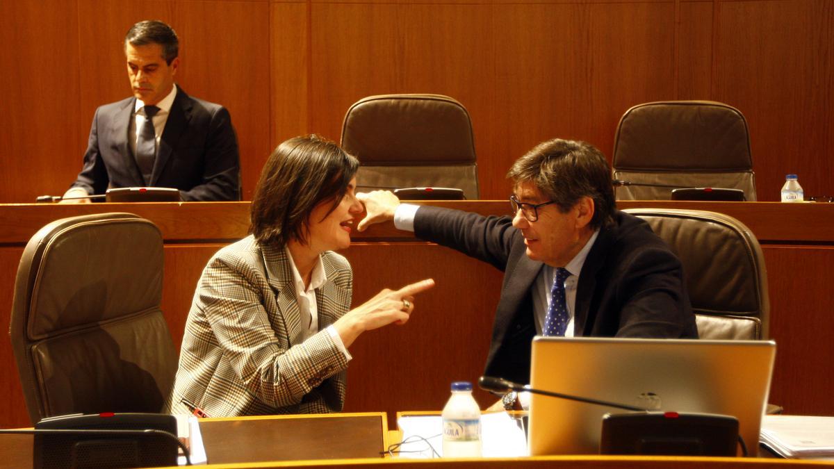 Elena Allué y Arturo Aliaga en las Cortes de Aragón.