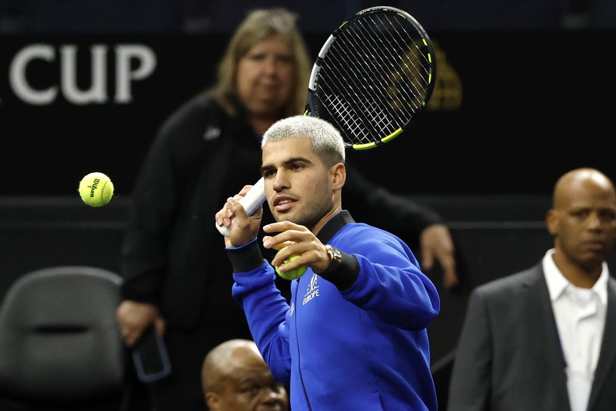 Carlos Alcaraz, durante su último entrenamiento antes de la Laver Cup