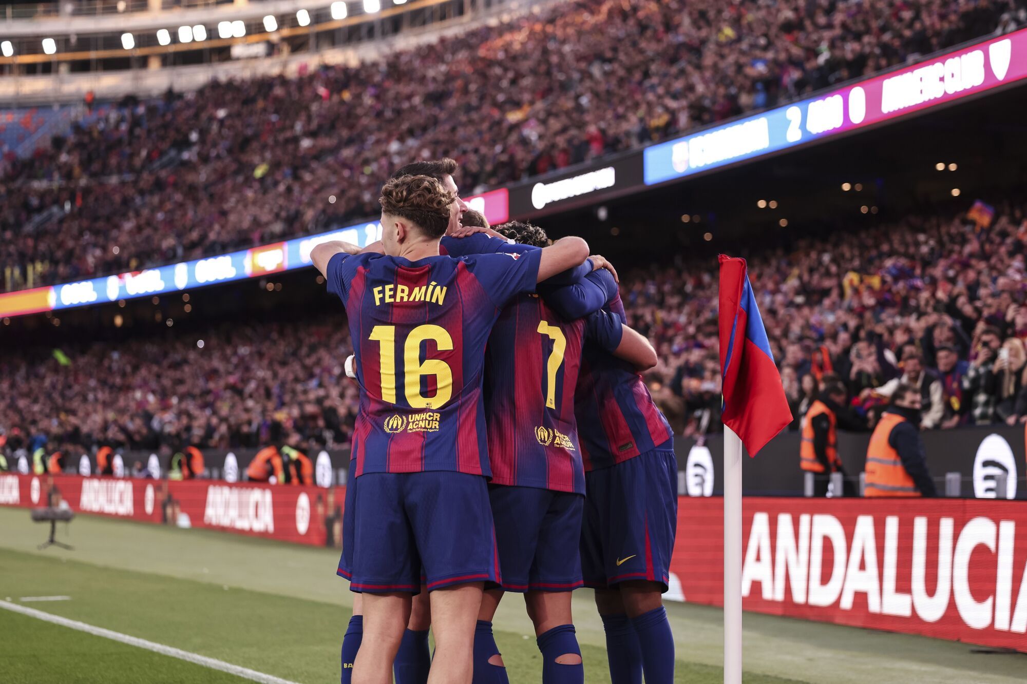 22/11/2025 Ferran Torres of FC Barcelona celebrates a goal with teammates during the Spanish league, La Liga EA Sports, football match played between FC Barcelona and Athletic Club at Spotify Camp Nou stadium on November 22, 2025 in Barcelona, Spain. DEPORTES Javier Borrego / AFP7 / Europa Press