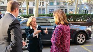 Nadia Calviño a su llegada a la Oficina de Transformación Digital de Barcelona. 