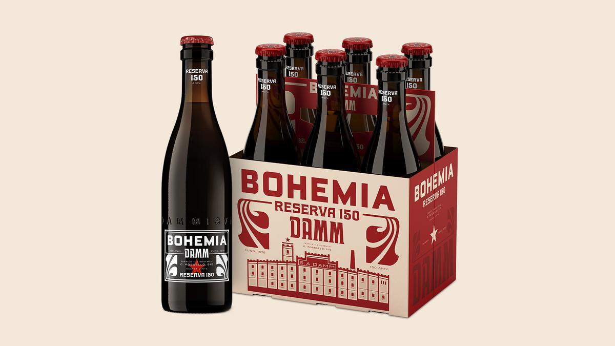 'Pack' de seis botellas de la nueva cerveza 'Bohemia' de Damm, elaborada conmotivo del 150 aniversario de la compañía.