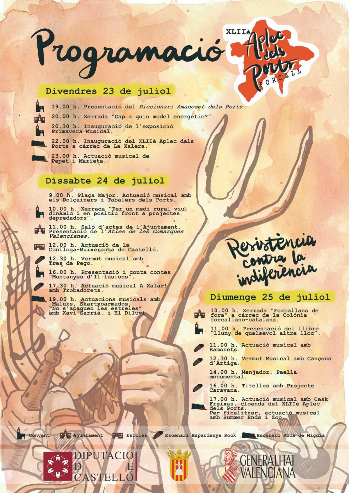 La programación del festival Aplec dels Ports del 23 al 25 de julio en Forcall.