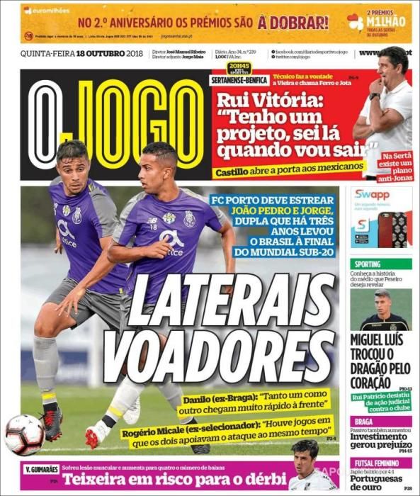 Portada O JOGO jueves 18 de octubre de 2018