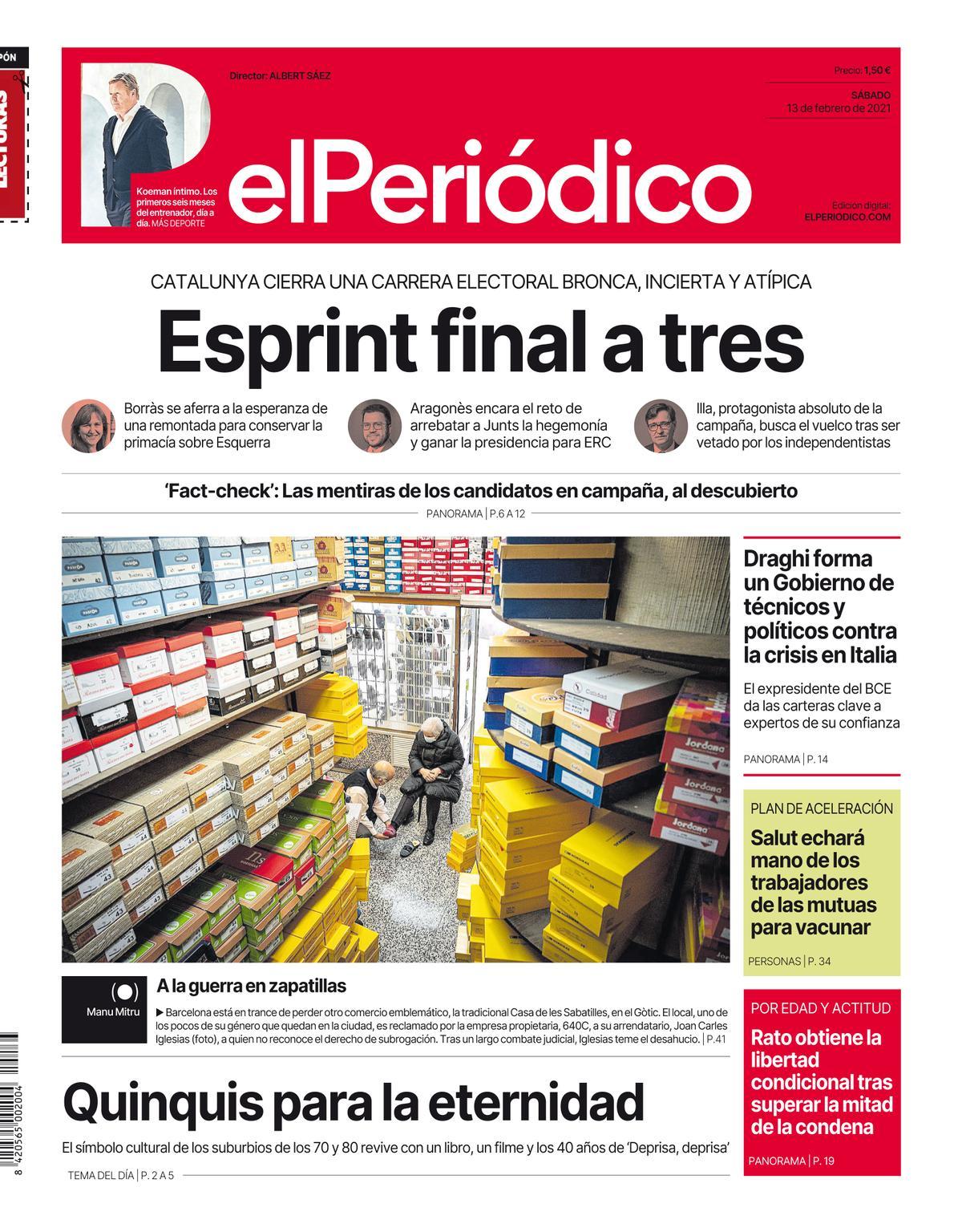 La portada d’EL PERIÓDICO del 13 de febrer del 2021