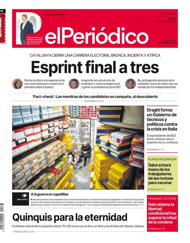 La portada d’EL PERIÓDICO del 13 de febrer del 2021