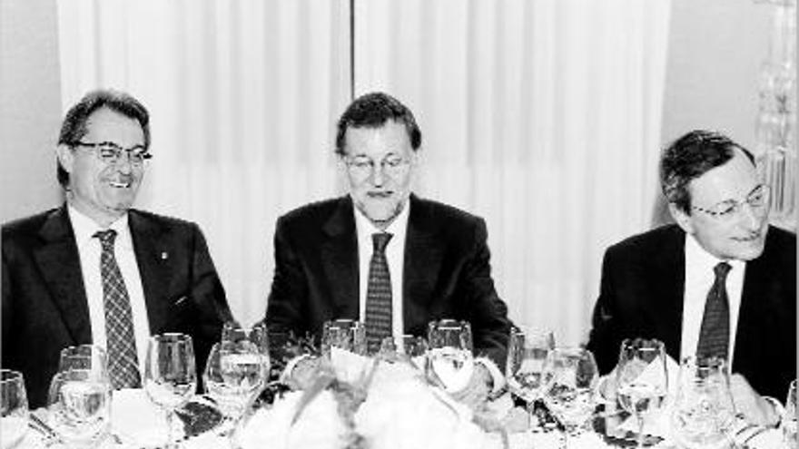 Mas, Rajoy i Draghi van presidir el sopar de treball durant la la reunió del consell de govern del BCE.