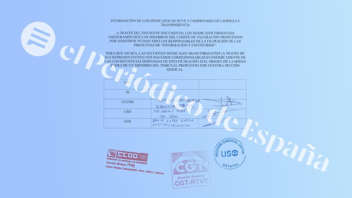 Documento firmado por la mayoría de sindicatos de RTVE.