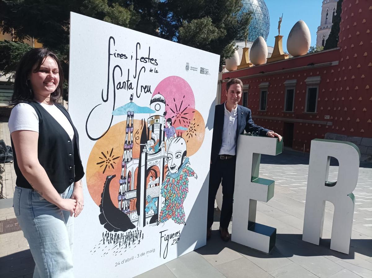 L'autora del cartell d'enguany, Clàudia Cobos, amb l'alcalde Jordi Masquef.