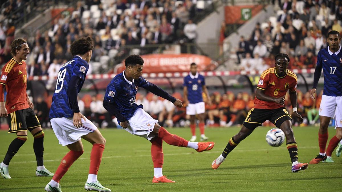 Désiré Doué, de los futbolistas más destacados del primer tiempo