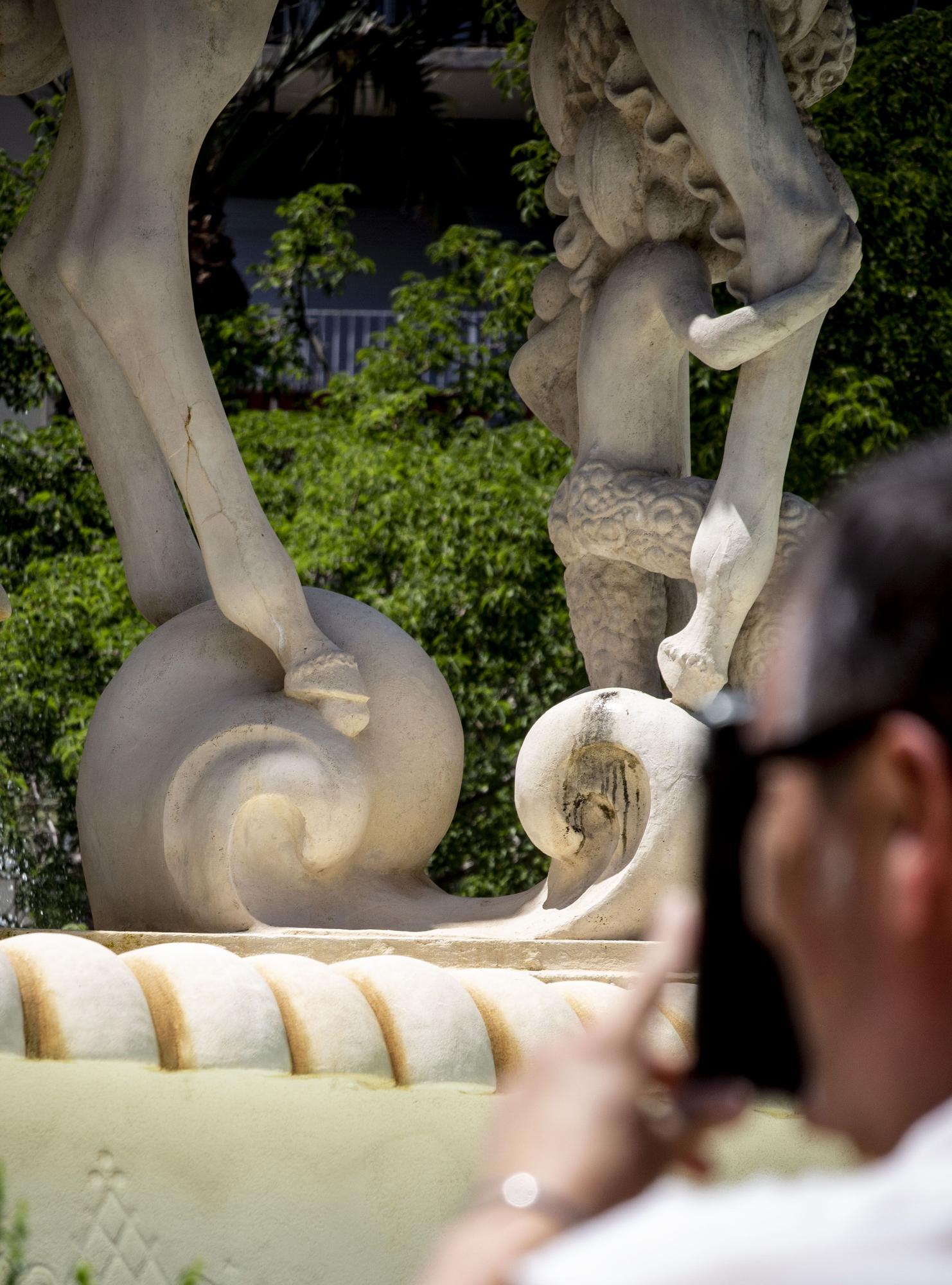 Aspecto de la fuente de Luceros siete meses después de su restauración