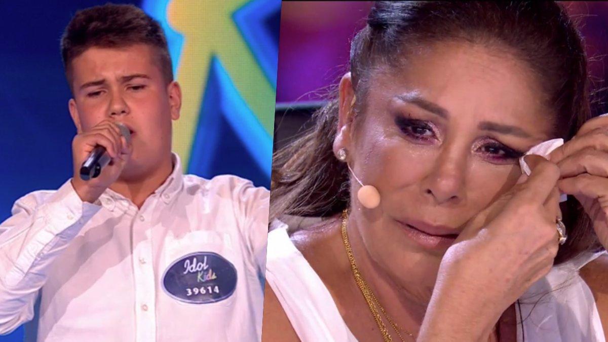 Isabel Pantoja llorando al escuchar cantar 'Marinero de luces' a Antonio en 'Idol Kids'