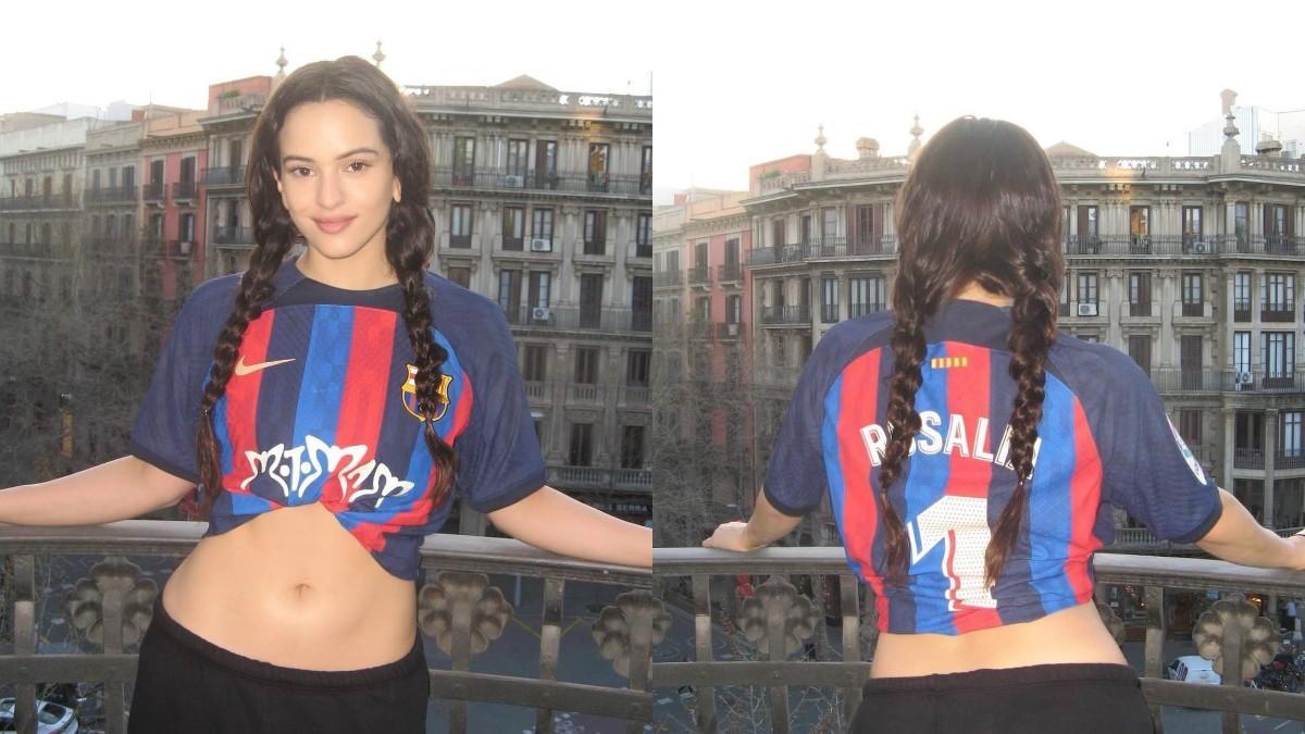 Rosalia, con la camiseta Motomami del Barça