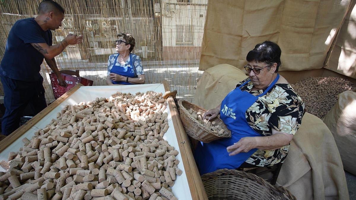 Taules amb suros en Fira del Tap de Suro, a Cassà.