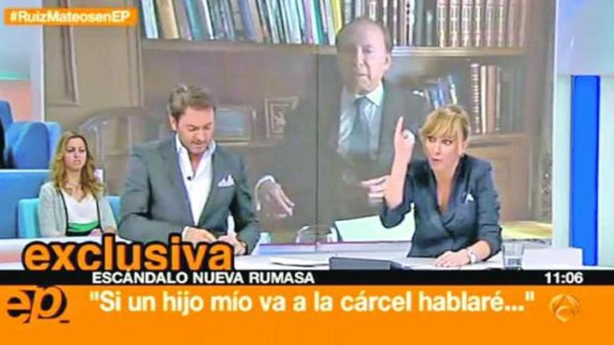 «¡Una sola pregunta!», exclama Susanna Griso en la imagen, con Ruiz-Mateos al fondo. / antena 3