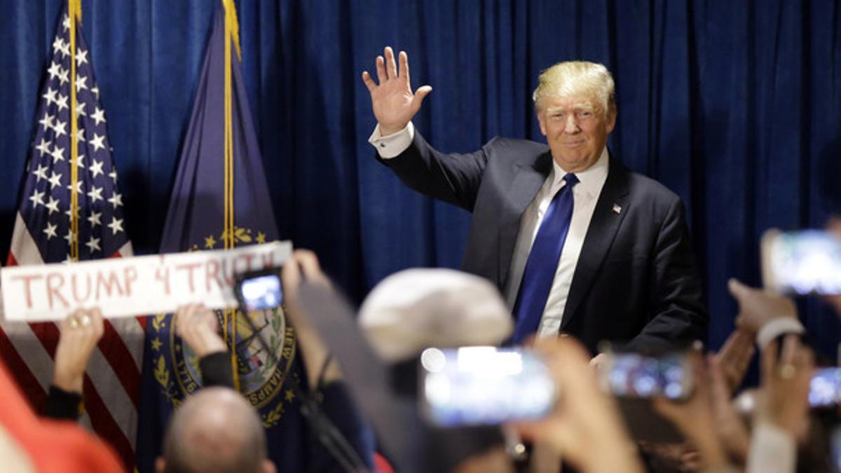 Donald Trump celebra su victoria en las primarias de New Hampshire.