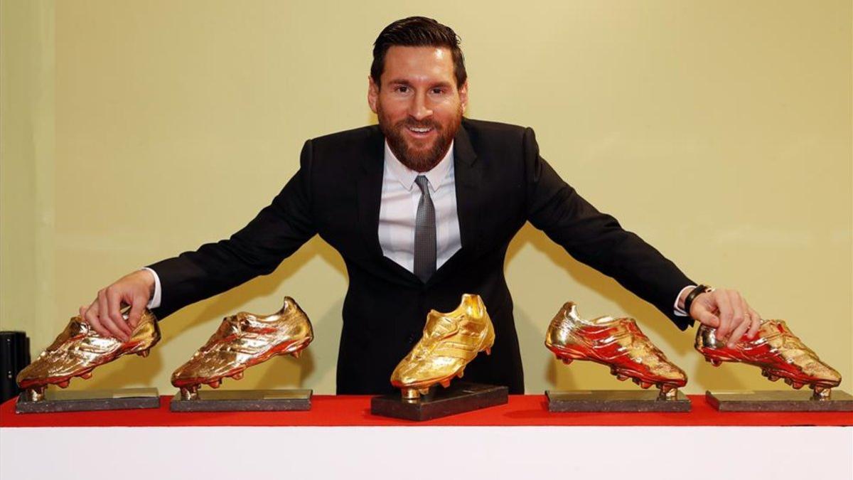 Messi, con las anteriores cinco Botas de Oro que ganó