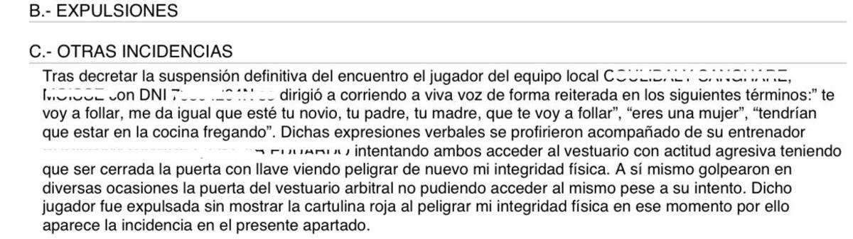 Extracto del acta arbitral del Warriors Burnham-Hércules C