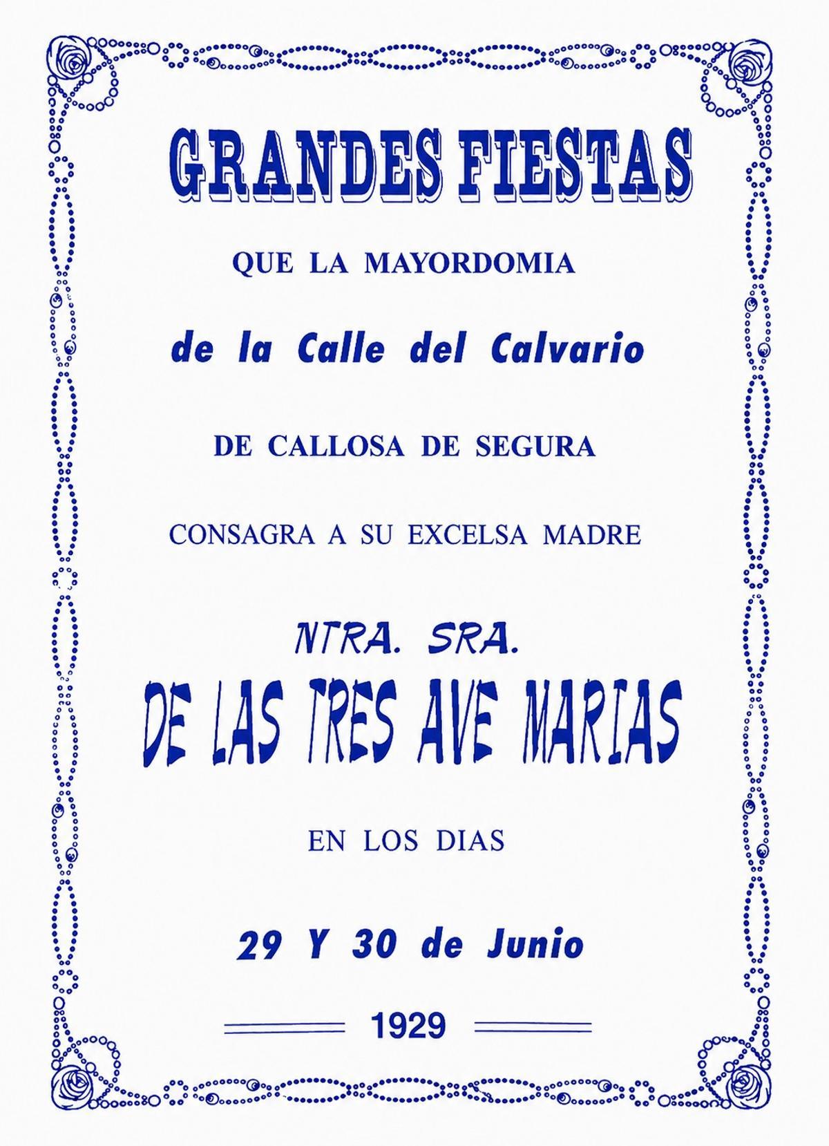 Programa de Fiestas calle del Calvario en junio de 1929.