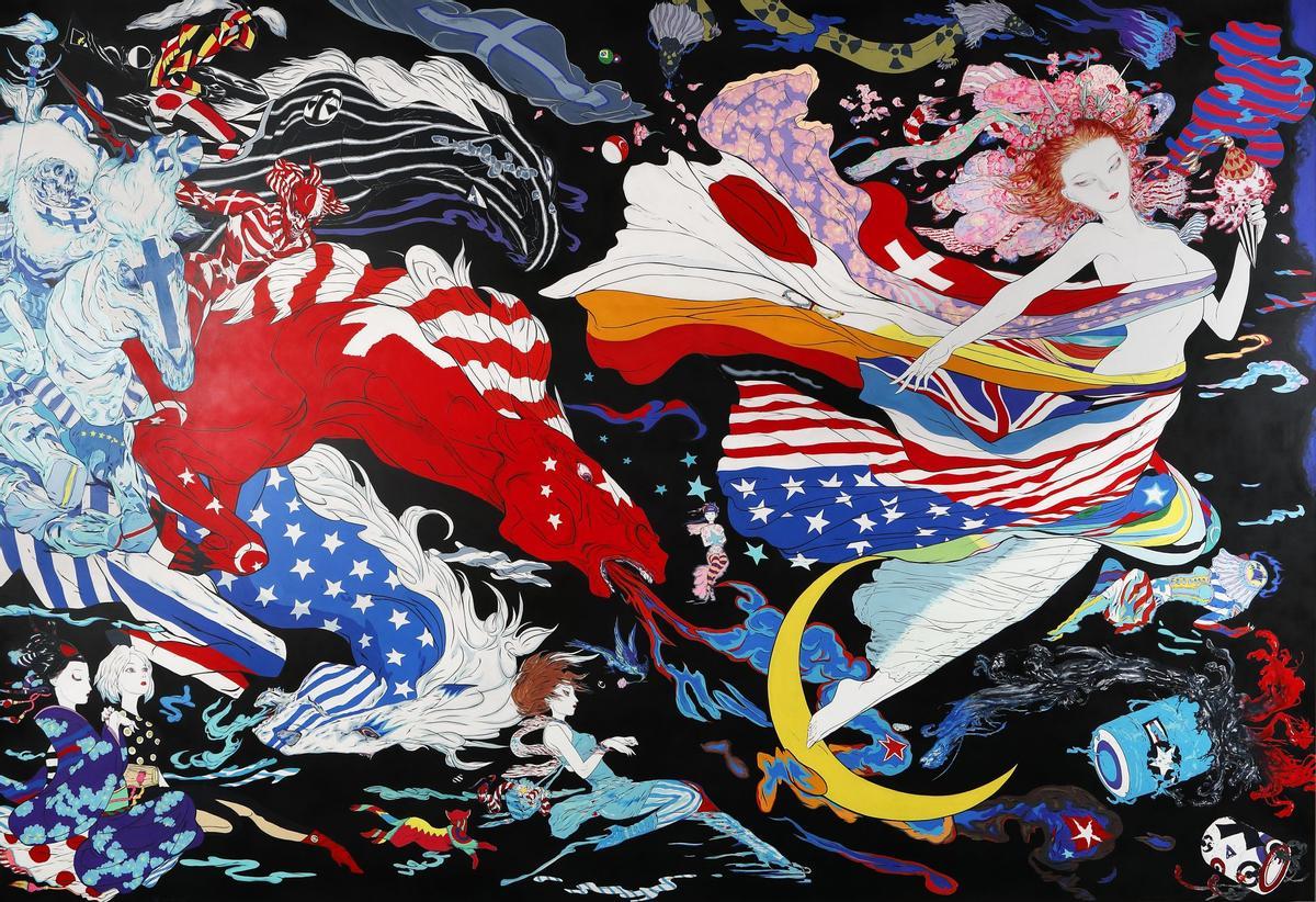 Detalle de la obra de Amano Yoshitaka (Shizuoka, Japón, 1952), Changing World, ©2017 Amano Yoshitaka. All Rights Reserved. Colección SOLO.