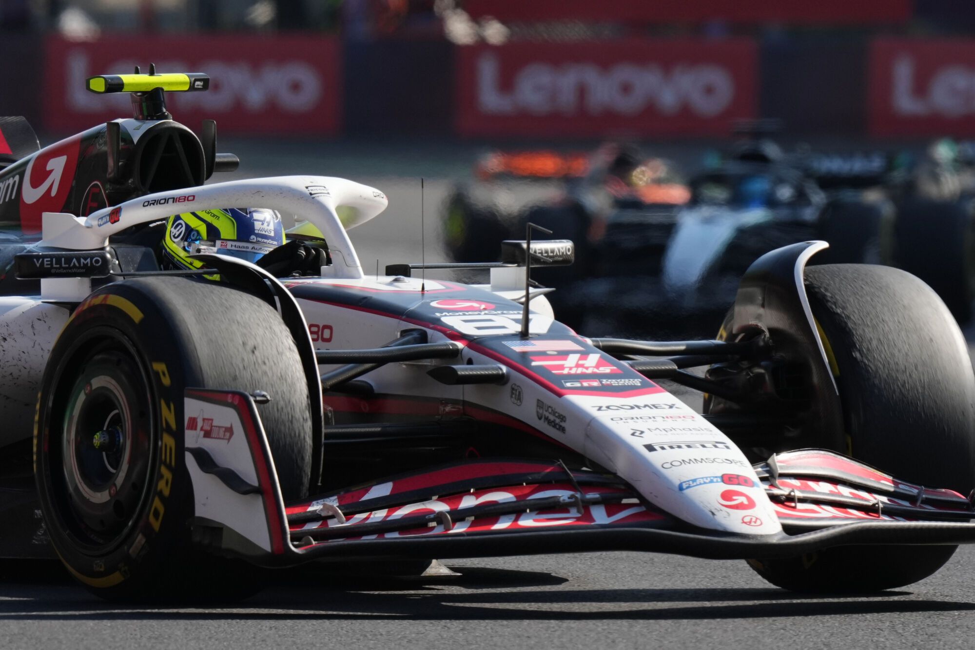 Haas driver Oliver Bearman of Britain steers during the Formula One Mexico Grand Prix in Mexico City, Sunday, Oct. 26, 2025. (AP Photo/Fernando Llano)