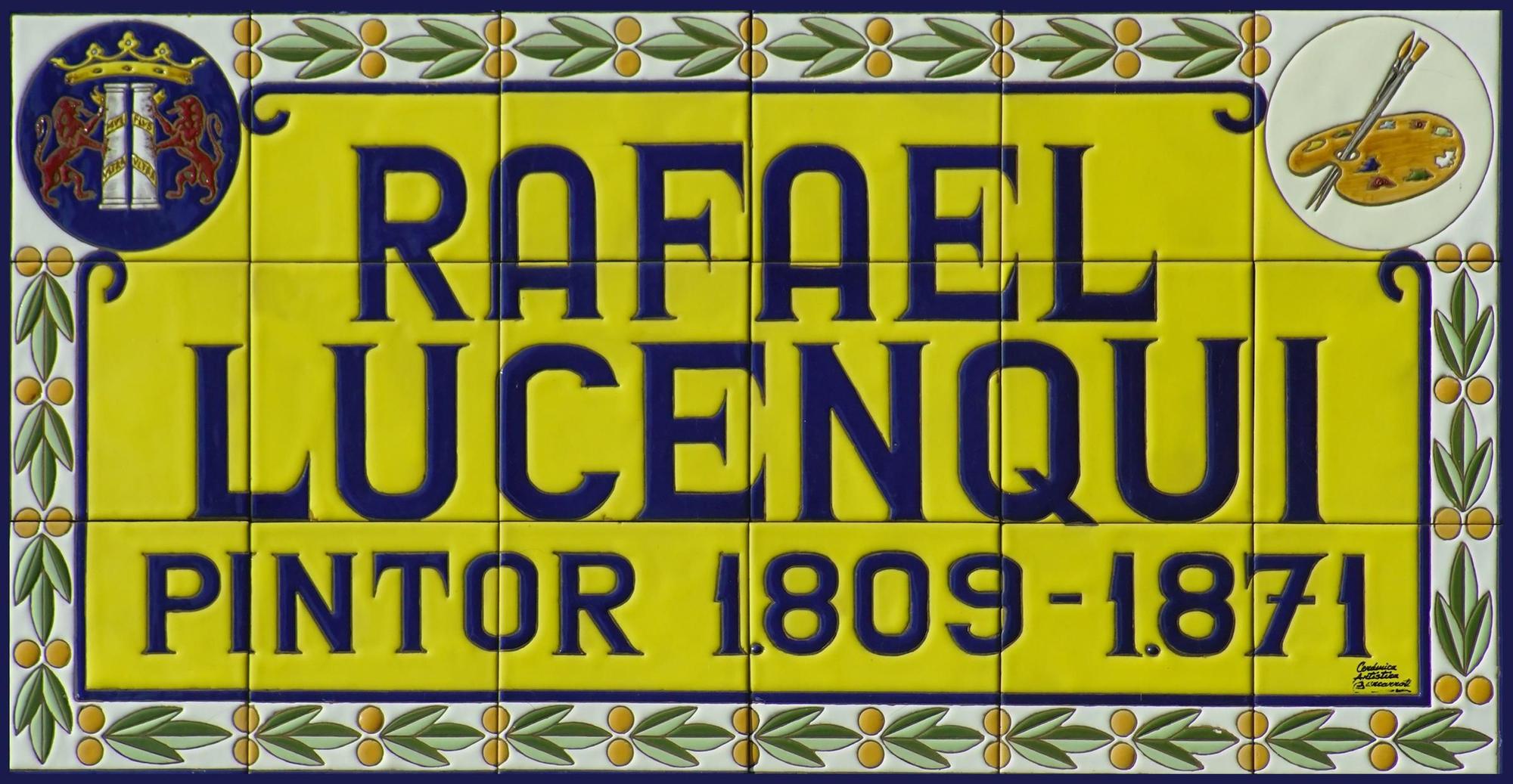 Rótulo de la calle Rafael Lucenqui de Badajoz. Debería figurar 1807-1872.