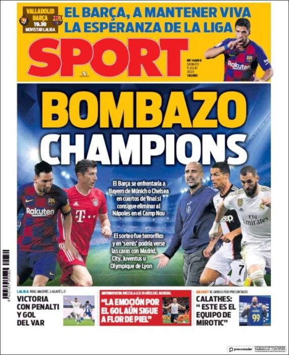 Portada SPORT sábado 11 julio 2020