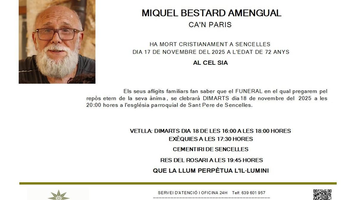 Miquel Bestard ha fallecido a los 72 años.