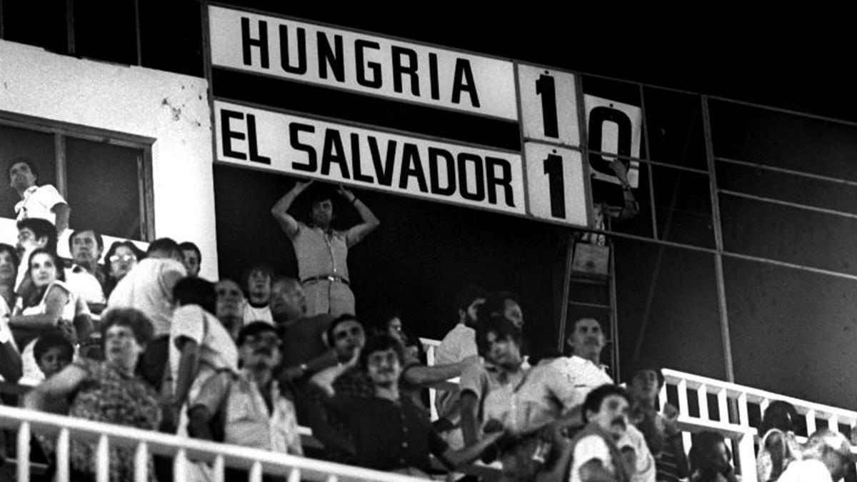 Marcador del Hungría contra El Salvador en Elche en 1982.