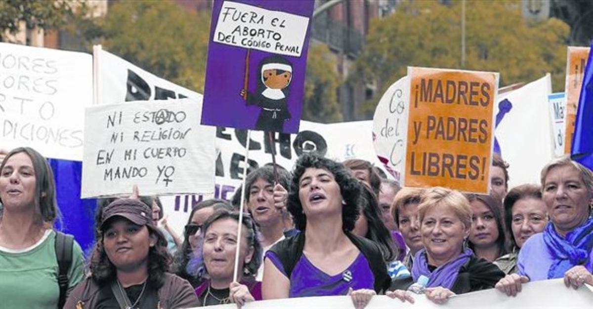 Manifestació a Madrid contra el frustrat projecte de restringir l’avortament, la retirada del qual va desembocar en la dimissió del ministre Ruiz-Gallardón.