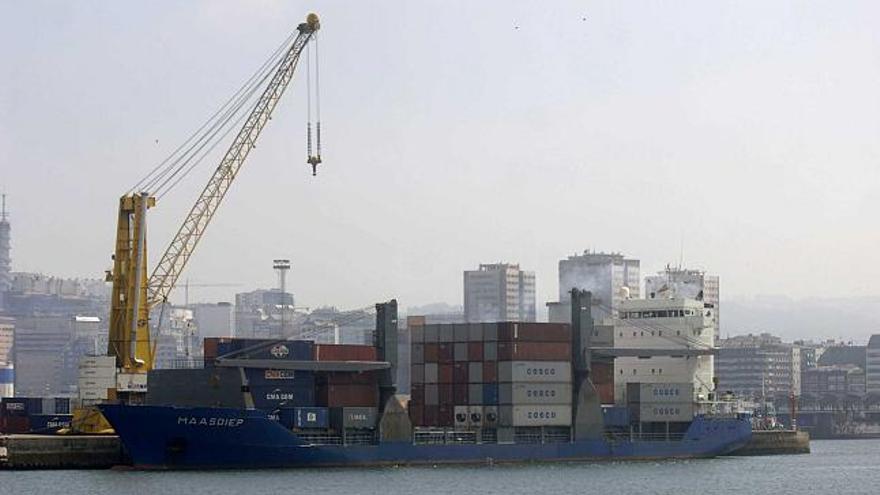 El buque 'Maasdiep', en la terminal de contenedores del puerto. / fran martínez