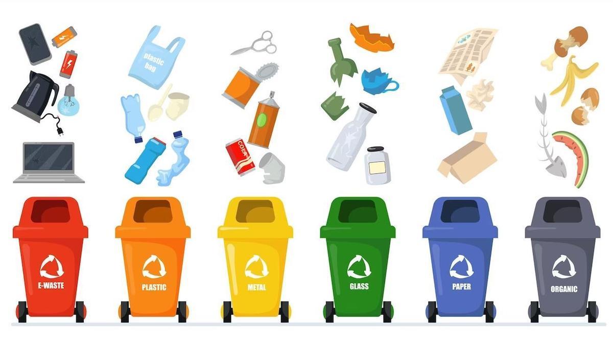 Los contenedores se diferencian por colores para facilitar el correcto reciclaje.