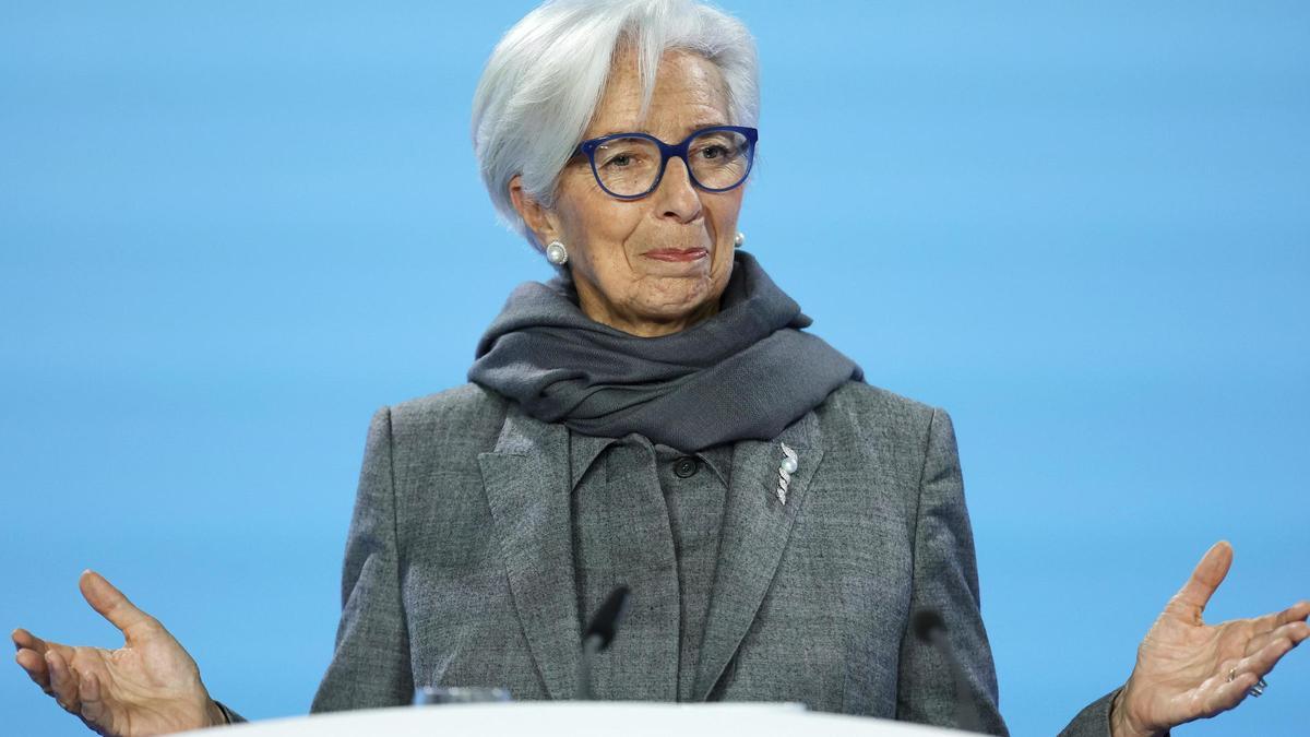 La presidenta del BCE, Christine Lagarde, durante la rueda de prensa de este jueves.