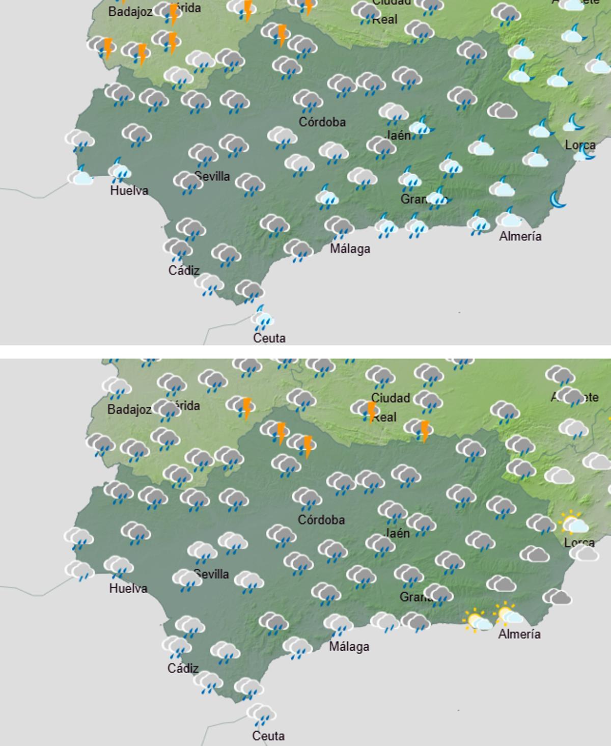Previsión el domingo (sup.) y el martes (inf.).