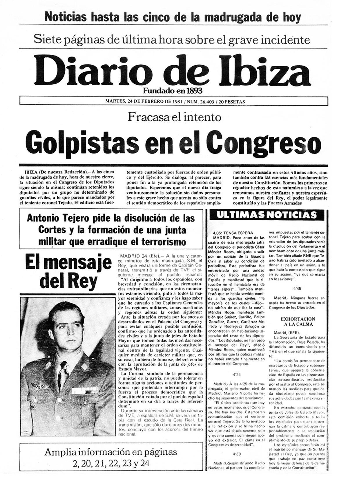 24 de febrero de 1981. Intento de golpe de Estado. Militares golpistas entran en el Congreso y sacan los tanques en Valencia para intentar derrocar al Gobierno democrático.