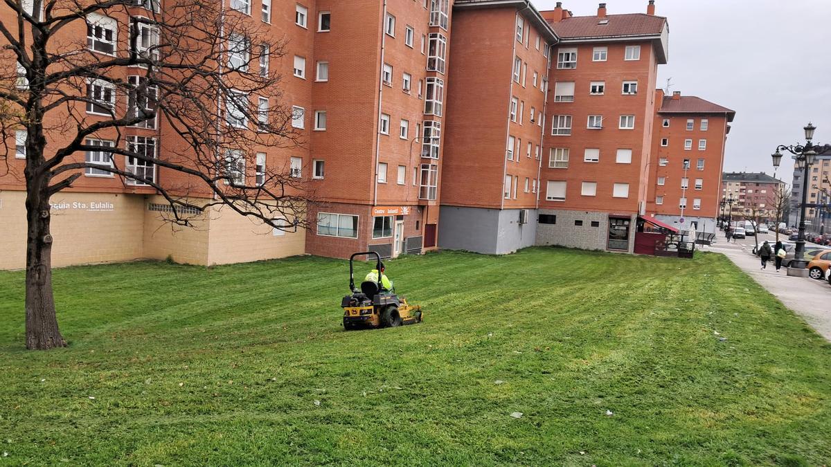 Un operario del Ayuntamiento trabajando en el barrio.