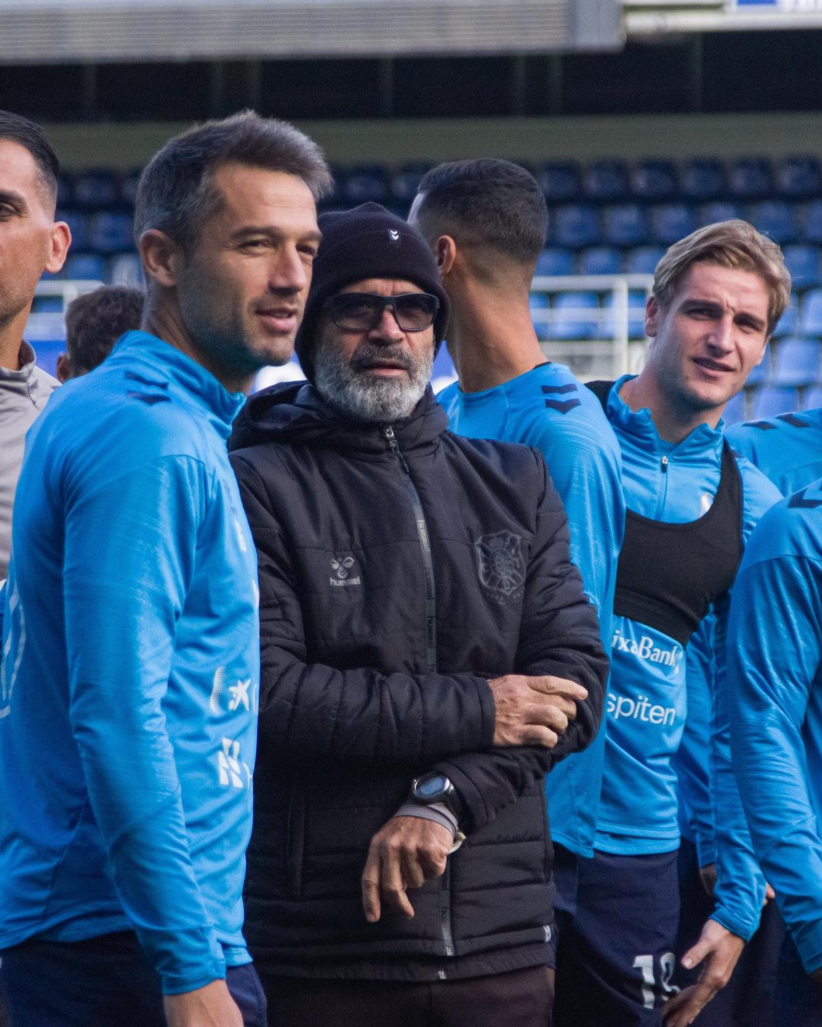 Aitor Sanz y Álvaro Cervera en el último entrenamiento antes del duelo frente al Deportivo.