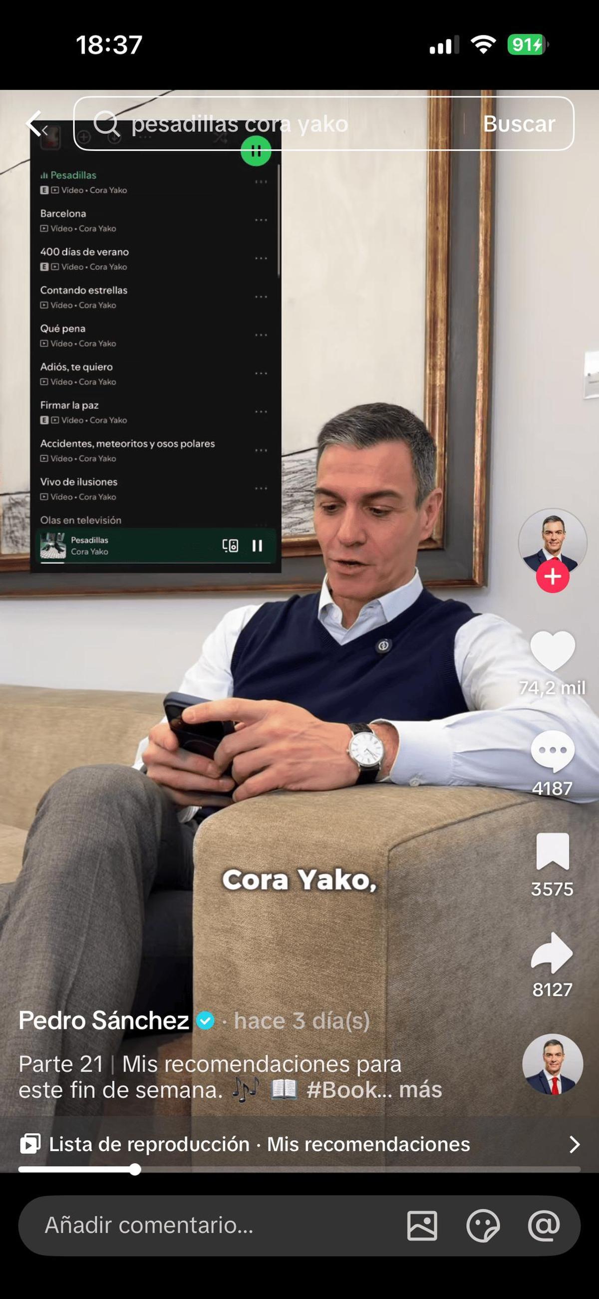 Pedro Sánchez recomienda al grupo mallorquín, Cora Yako
