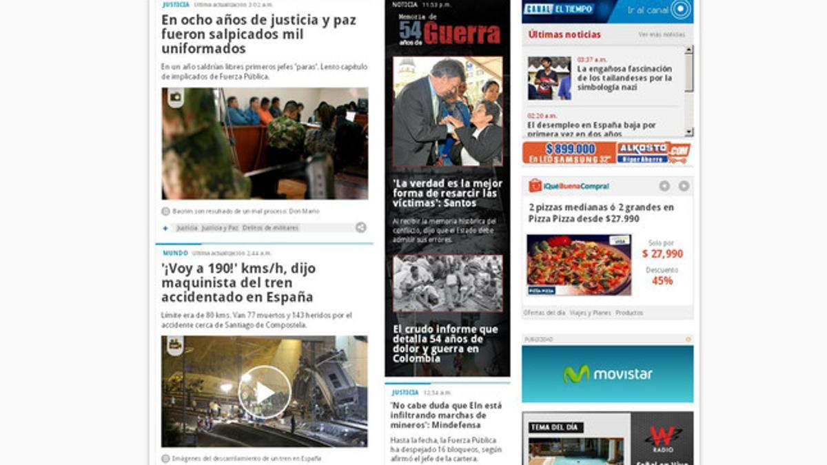 La portada de la web de El Tiempo