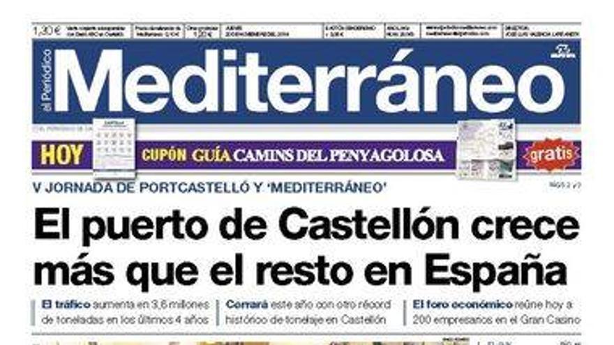 El puerto de Castellón crece más que el resto en España, hoy en la portada de El Periódico Mediterráneo