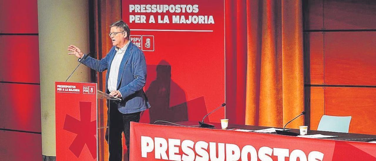 El jefe del Consell, Ximo Puig, interviene ayer en un acto del PSPV sobre el presupuesto.