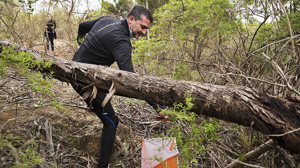 Uno de los participantes en la jornada de ayer localiza una de las balizas distribuidas en el recorrido por Riquianez, en el municipio de Arucas.