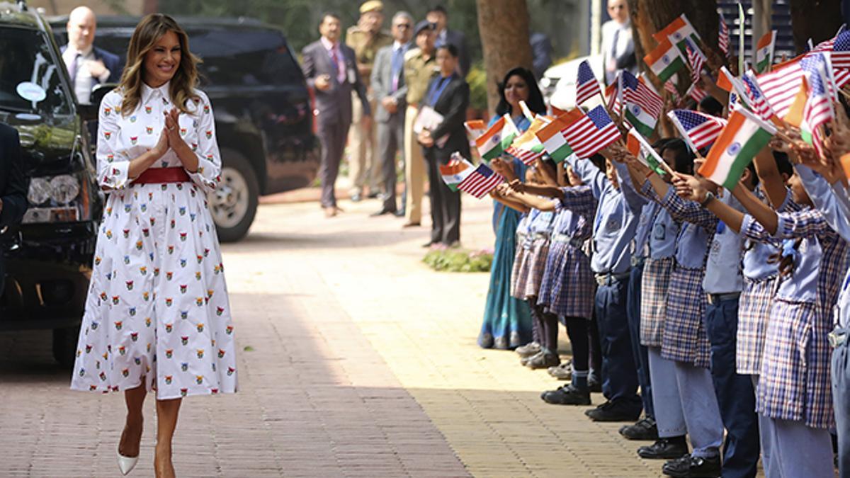 Melania Trump durante su visita a una escuela en la India