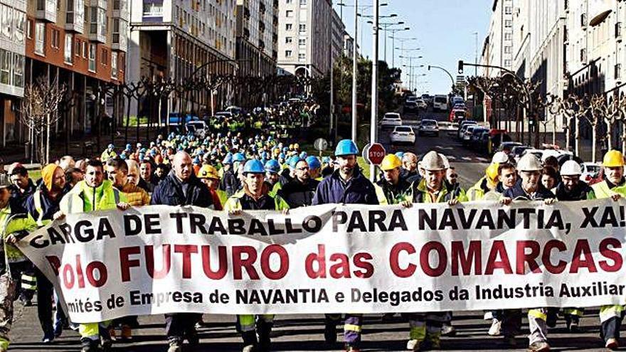 Protesta de los trabajadores de Navantia Ferrol-Fene por la falta de contratos.