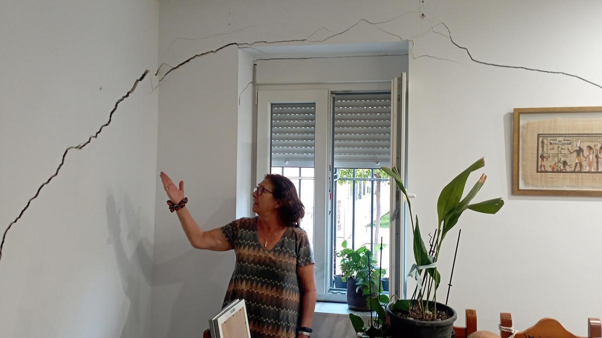 Carmen Yélamos muestra la enorme grieta de su salón, esta semana
