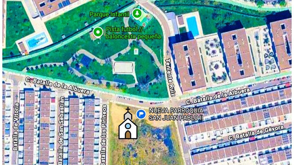 Plano de situación del futuro complejo parroquial de Cerro Gordo.
