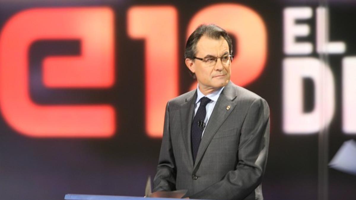 El 'president' y candidato de CiU, Artur Mas, ayer, en el debate de TV-3.