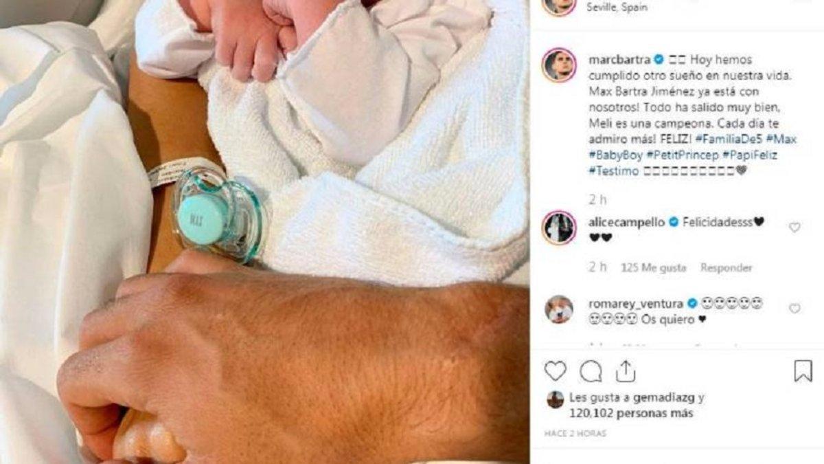 Marc Bartra y Melissa Jiménez han presentado a su tercer hijo vía redes sociales | Instagram