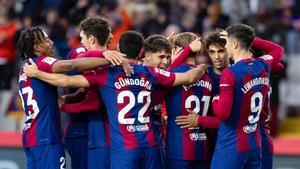 El Barça celebrando uno de sus tantos ante el Getafe