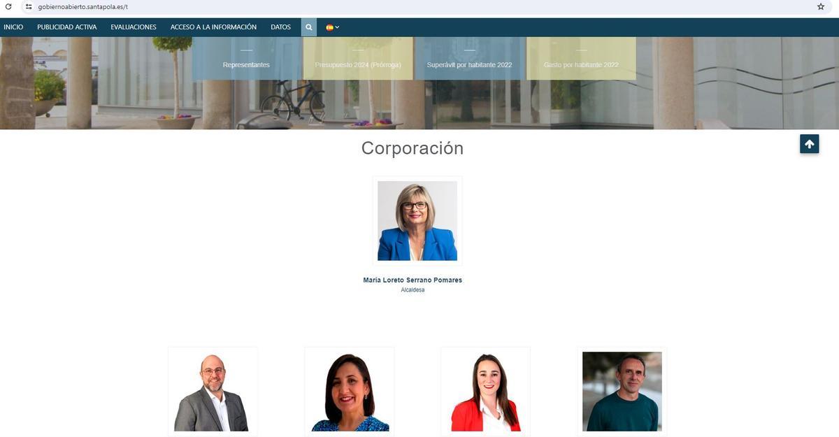 Portada de la web o portal de transparencia del Ayuntamiento de Santa Pola