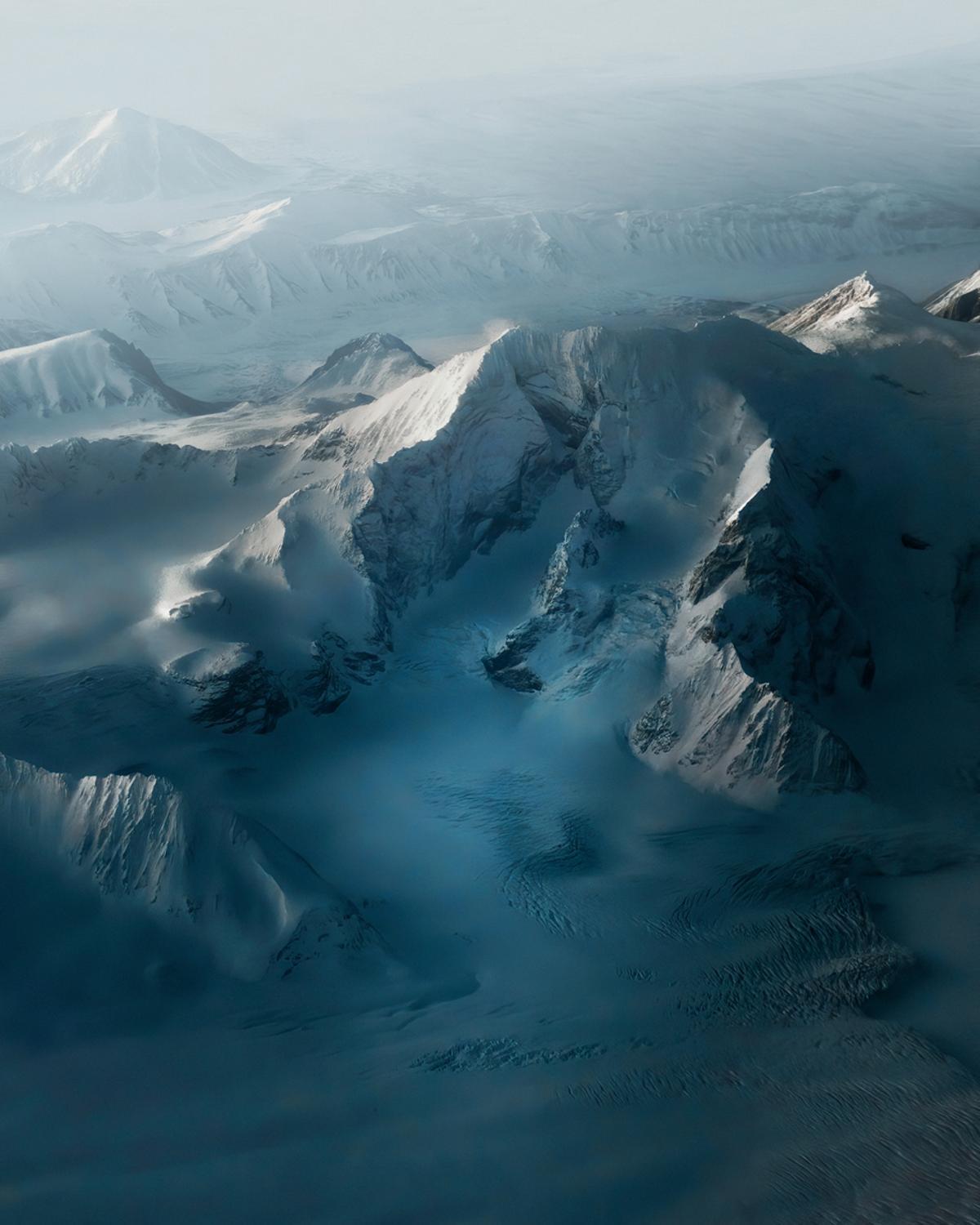 Vista aérea de la nevada Svalbard